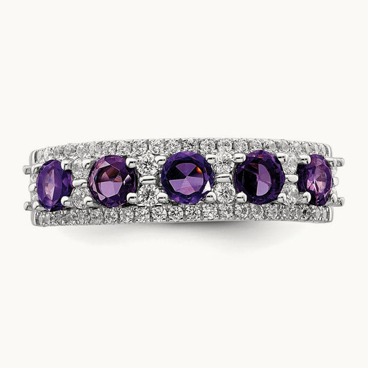 Polished Amethyst and Diamond Ring