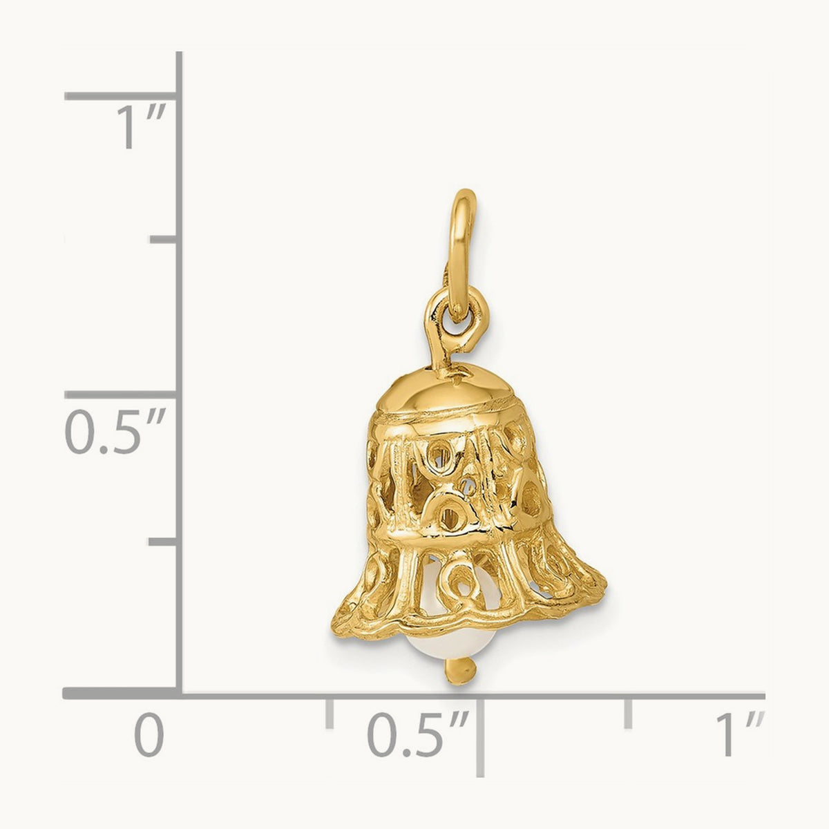 3D Wedding Bell w/ Fresh Water Cultured Pearl Charm, 14K