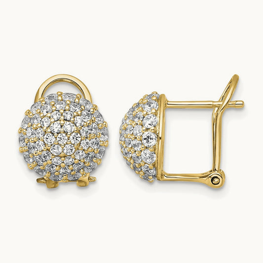 Pave Ball Leverback Post Earrings, 1.50-4.00 ct tw Lab-Grown Diamond — 1 5/8 ct, 14K Yellow Gold