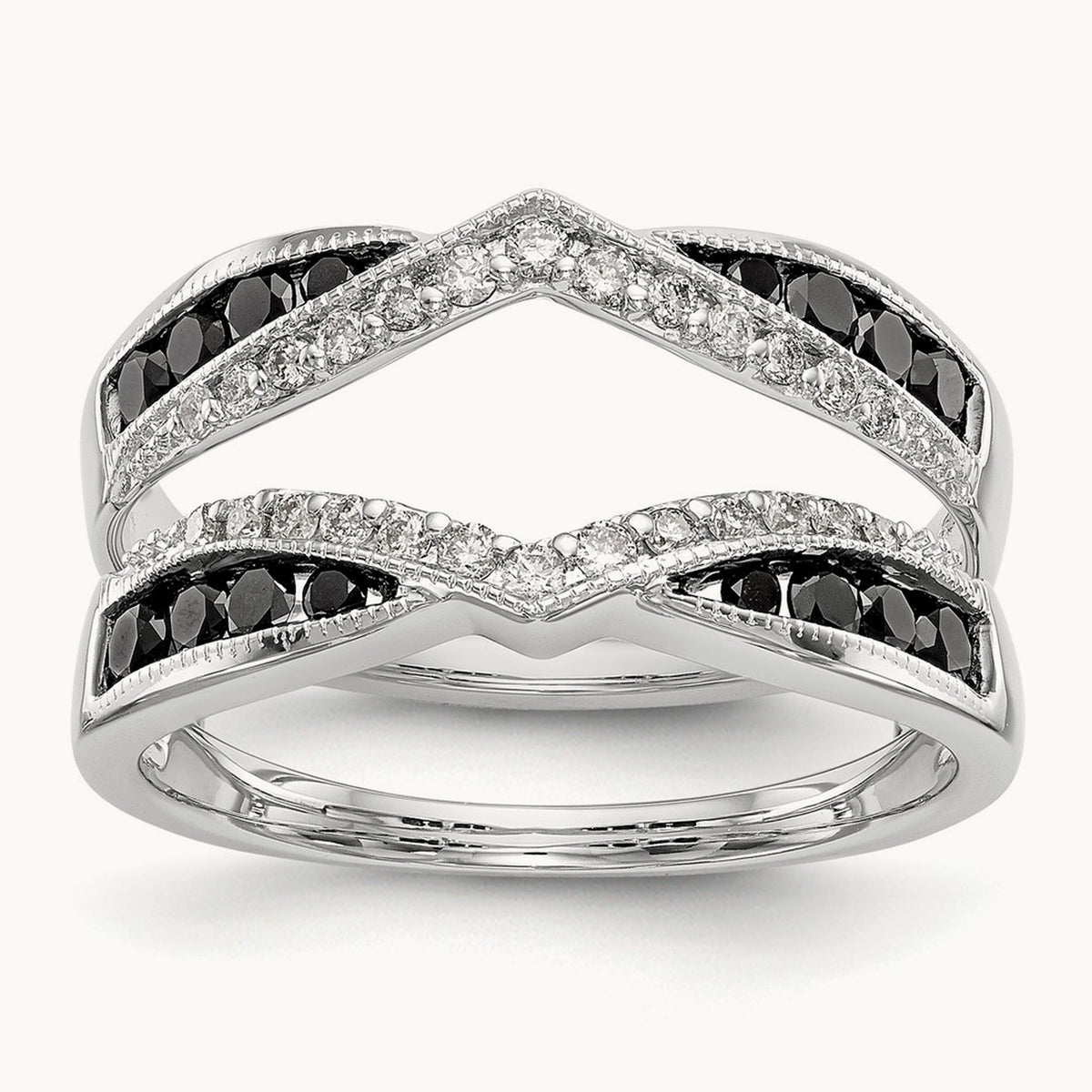 Black and White Diamond Guard, 14K White Gold