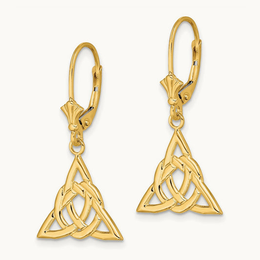 Small Celtic Trinity Knot Leverback Earrings, 14K