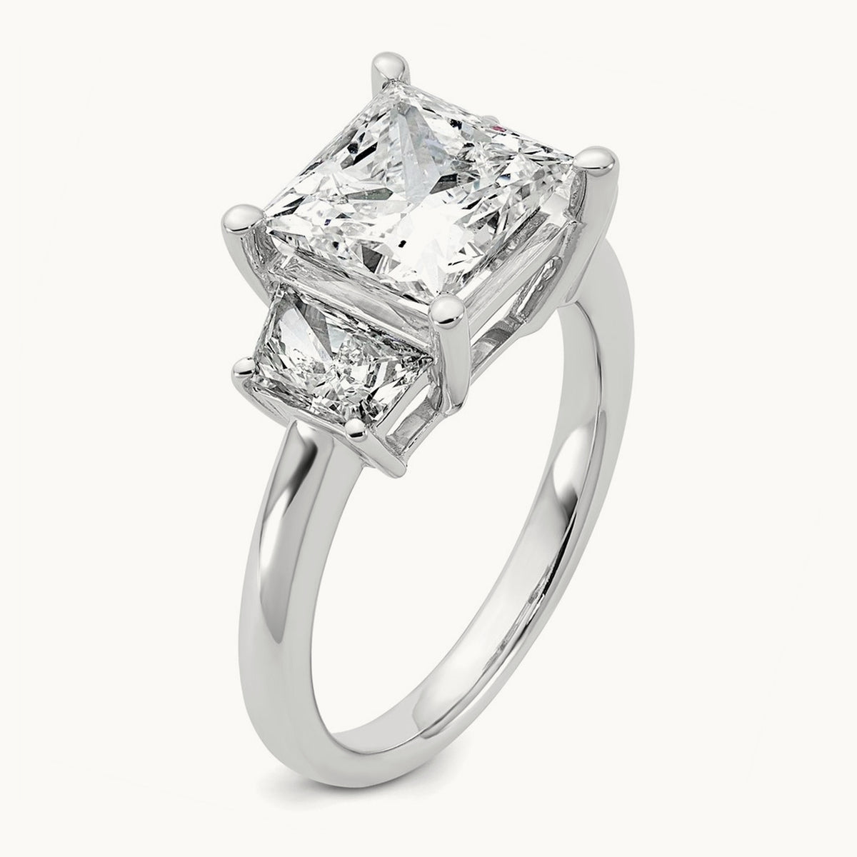 Princess & Trapezoid Engagement Ring — 14K White Gold, 4 ct, 7