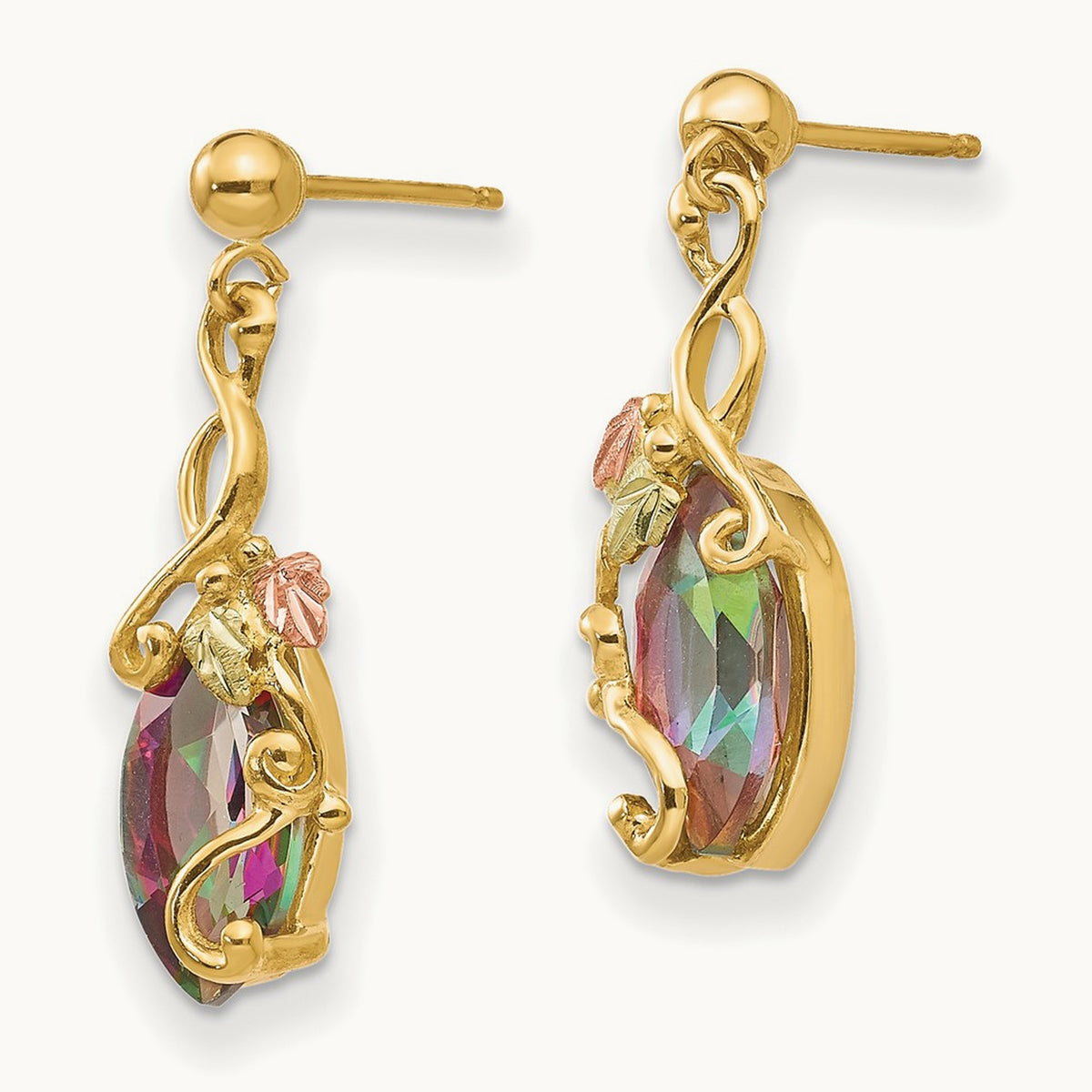 Black Hills Gold Mystic Topaz Post Dangle Earrings