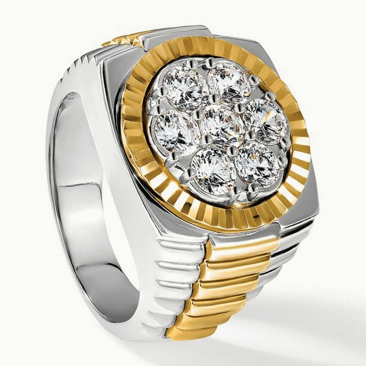 Ribbed Men's Cluster Ring, 2.00 ct tw Lab-Grown Diamond — 14K Two-Tone