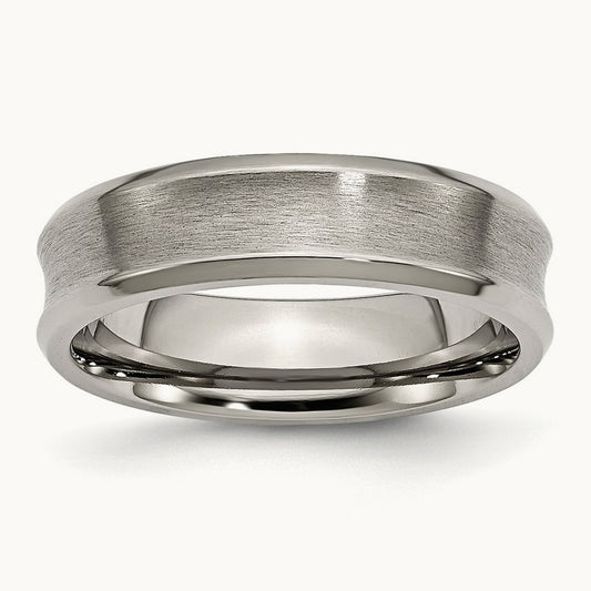 Brushed & Polished Concave Beveled Edge Band, 6mm, Titanium