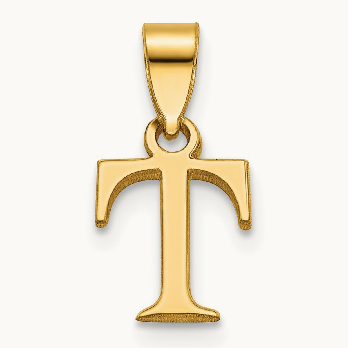 Polished Block Initial Pendant — 14K Yellow Gold, T
