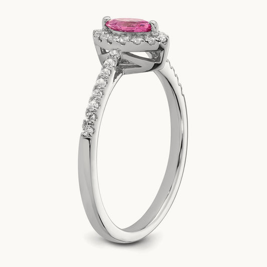 Created Pink Sapphire Oct Birthstone Ring, 0.20 ct tw Lab-Grown Diamond