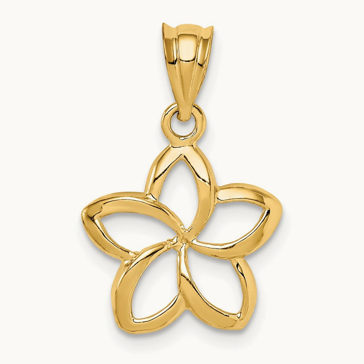 Polished Small Cut-out Plumeria Pendant, 14K