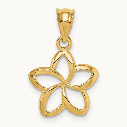 Polished Small Cut-out Plumeria Pendant, 14K