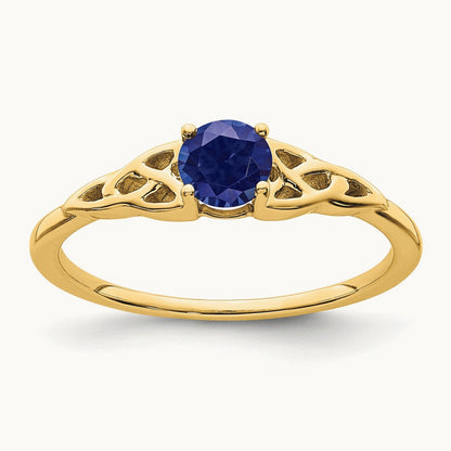 Created Sapphire Celtic Knot Ring — 14K Yellow Gold, 7