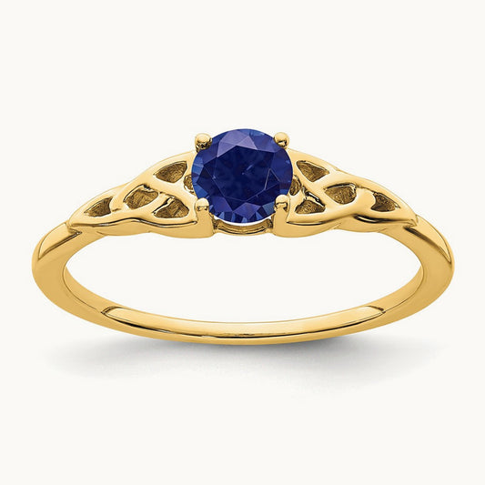 Created Sapphire Celtic Knot Ring — 14K Yellow Gold, 7