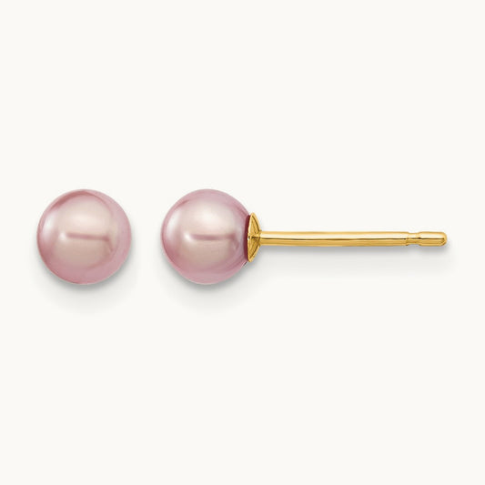 4- Purple Round Freshwater Cultured Pearl Stud Post Earrings, 5mm, 14K
