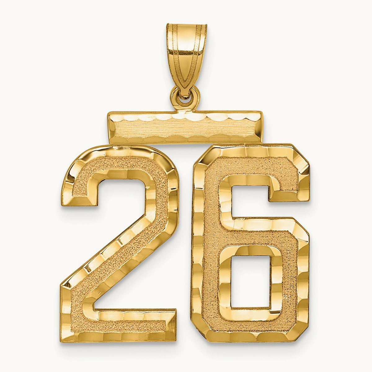 Large Brushed Diamond-cut Number 26 Charm, 14K