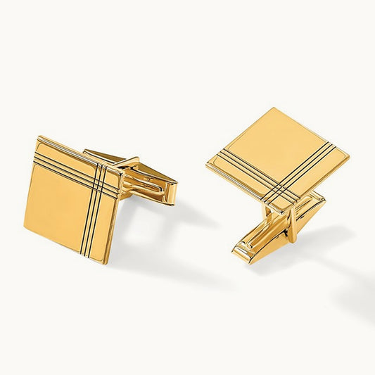 Men's Square w/Line Design Cuff Links, 14K