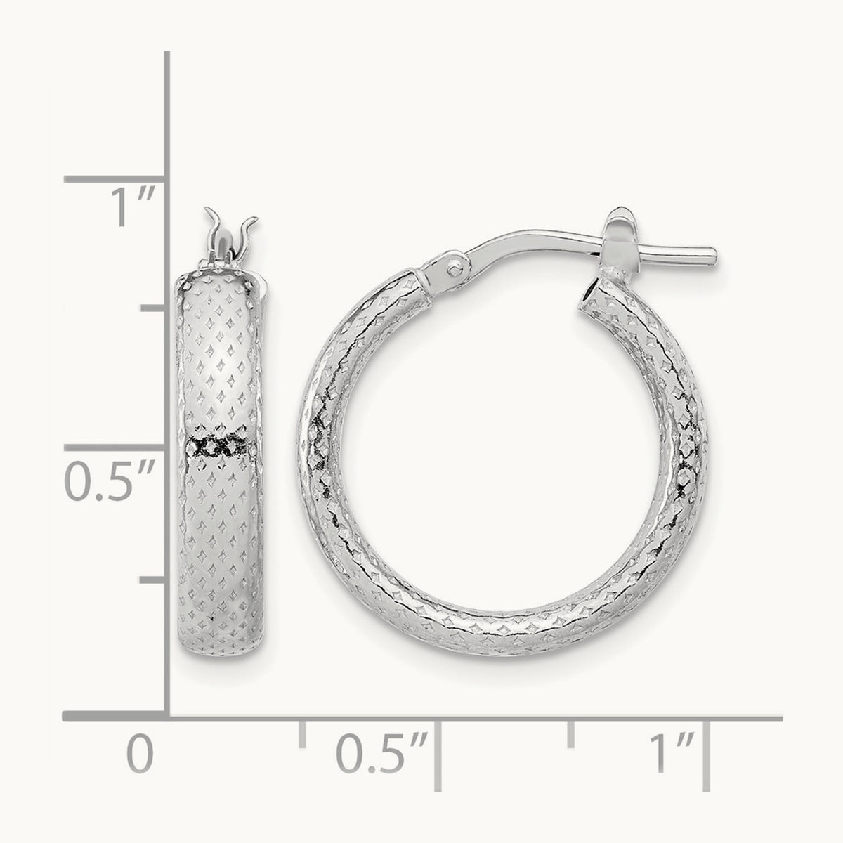 Rhodium-plated Polished and Textured Hoop Earrings, Sterling Silver — Leslie's