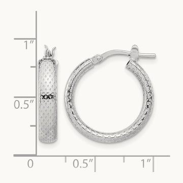 Rhodium-plated Polished and Textured Hoop Earrings, Sterling Silver — Leslie's
