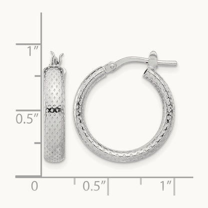 Rhodium-plated Polished and Textured Hoop Earrings, Sterling Silver — Leslie's