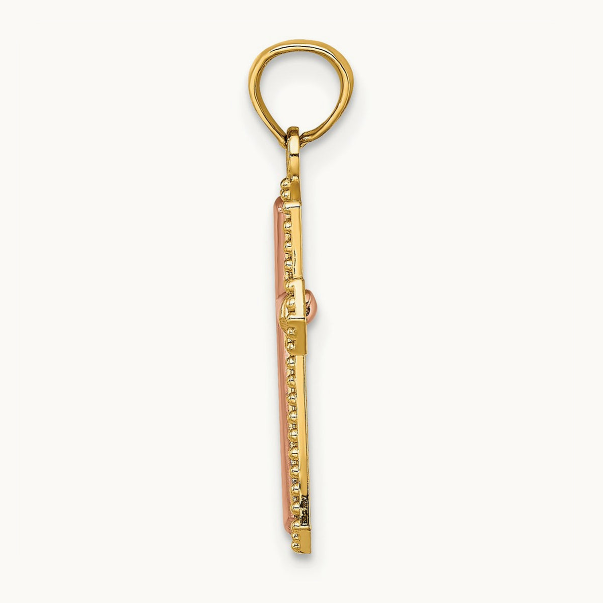 Beaded Trim Cross Charm — 14K Two-Tone Gold