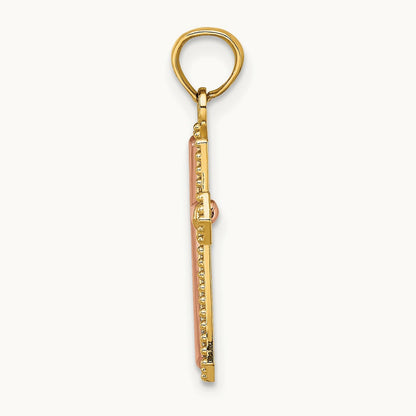 Beaded Trim Cross Charm — 14K Two-Tone Gold