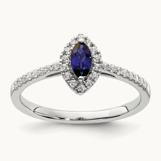 Created Blue Sapphire Sept Birthstone Ring, 0.20 ct tw Lab-Grown Diamond