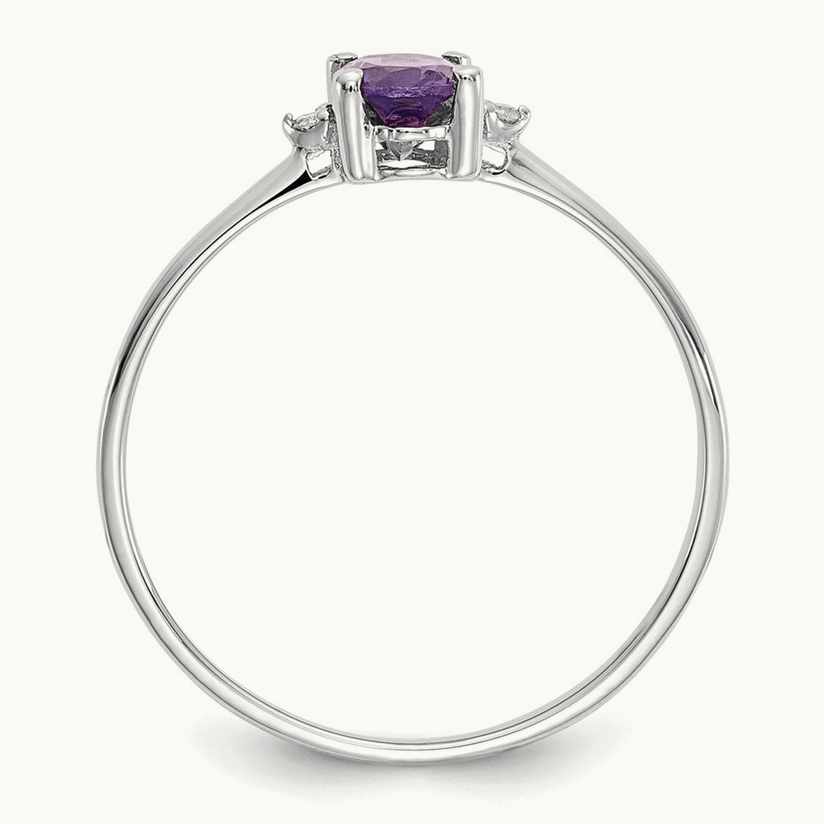 Diamond & Amethyst Birthstone Ring — 14K White Gold, 6