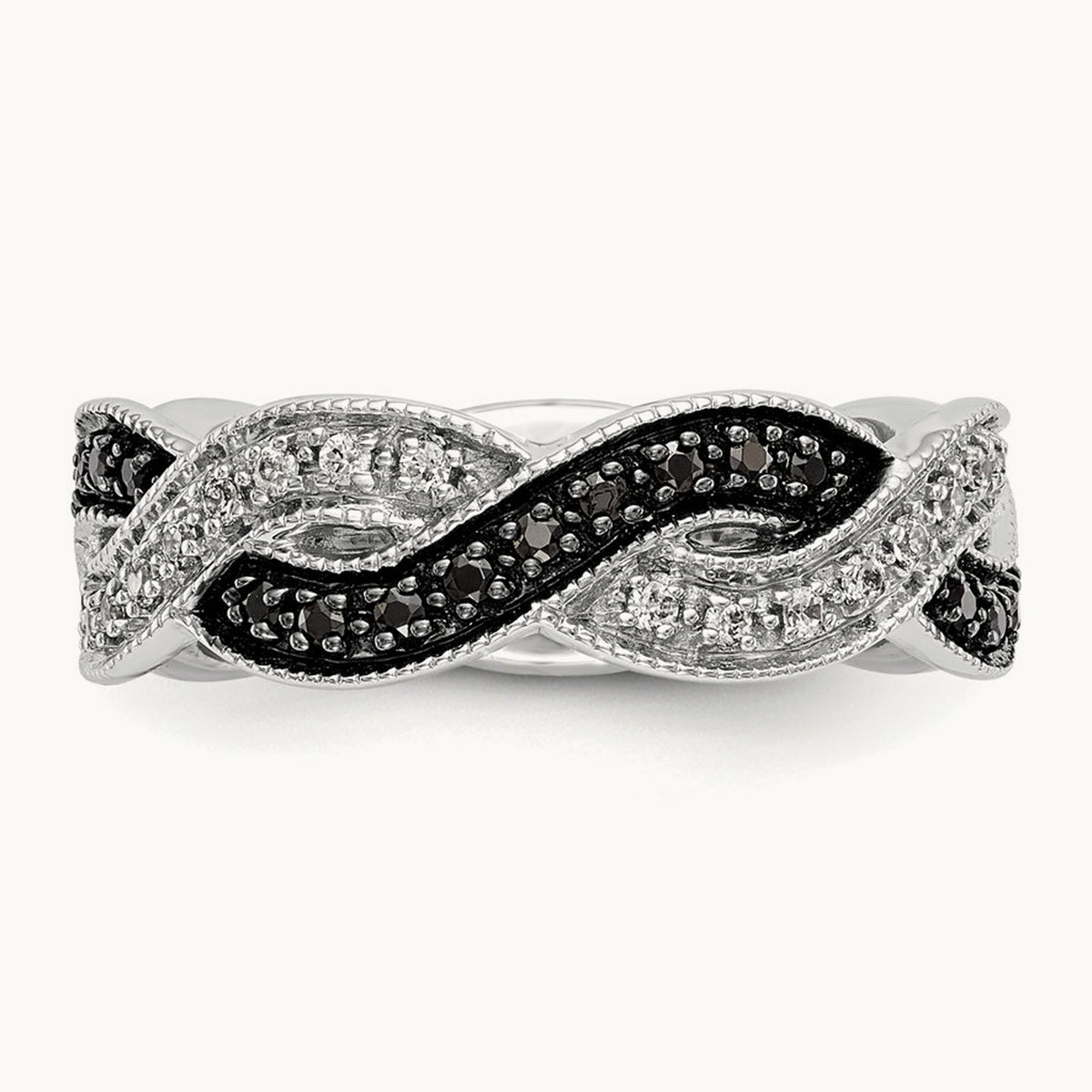 Black and White Diamond Band, 14K White Gold