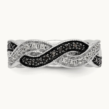 Black and White Diamond Band, 14K White Gold