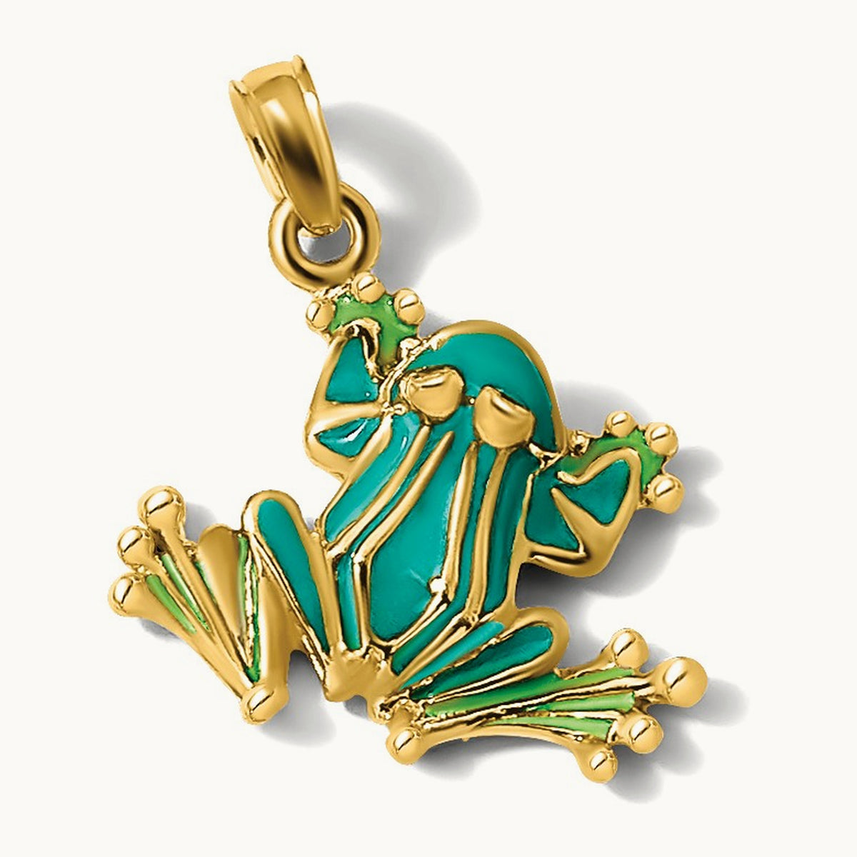 Green Enameled 2-D Small Frog Charm, 14K