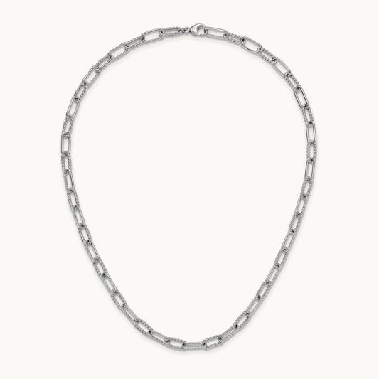 Polished/Twisted Diamond Paper Clip Link Necklace, 14K White Gold