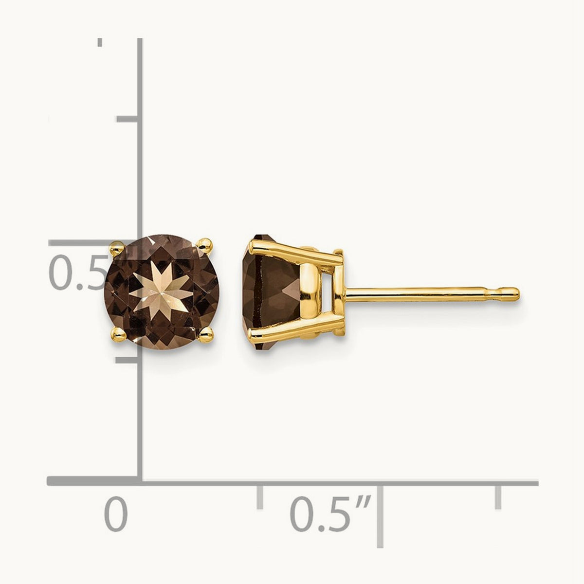 Round Smoky Quartz Earrings, 6mm, 14K
