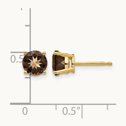Round Smoky Quartz Earrings, 6mm, 14K