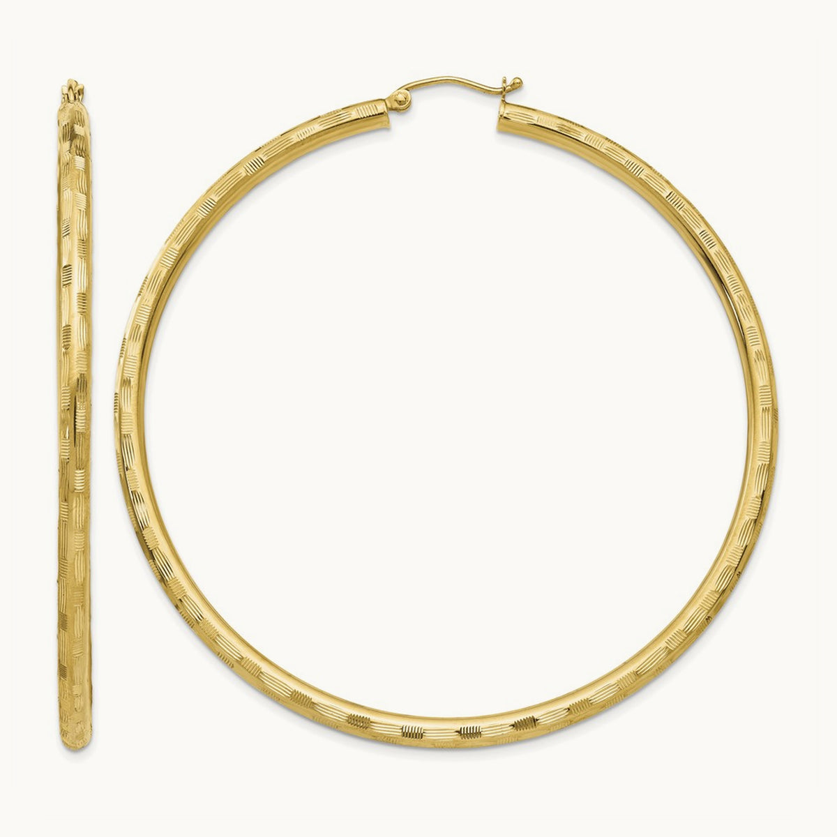 Diamond-cut Hoop Earrings, 14K