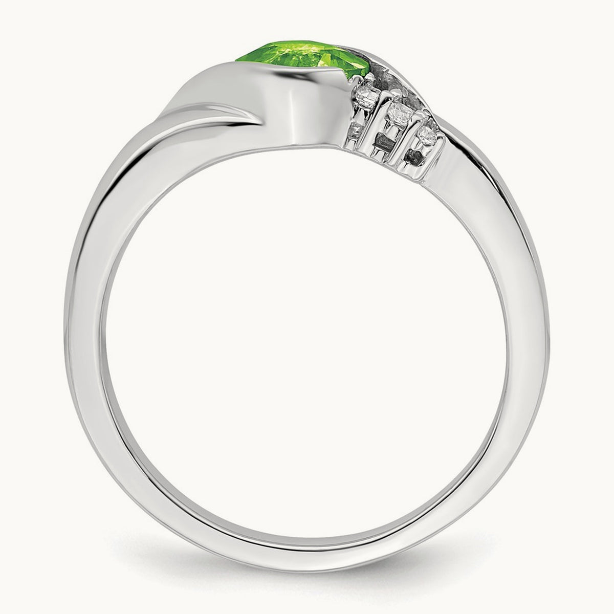 Peridot and Diamond Ring — 14K White Gold, 7