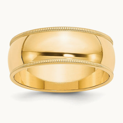 Milgrain Half Round Band, 8mm, 10K Yellow Gold