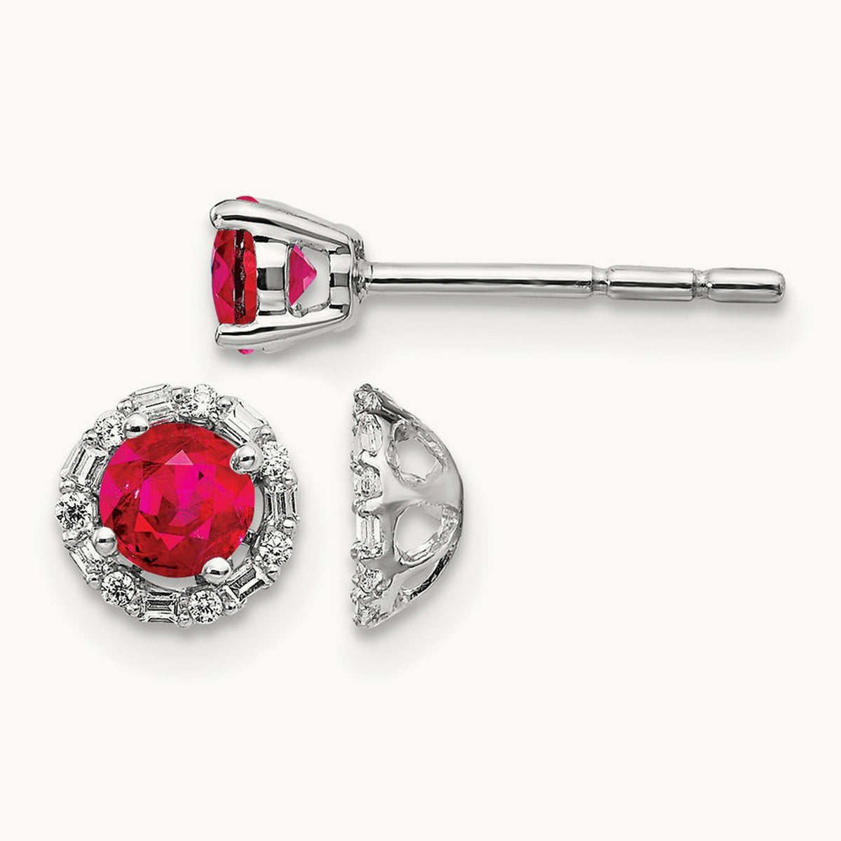 Diamond and Ruby Stud w/ Jacket Earrings, 14K White Gold