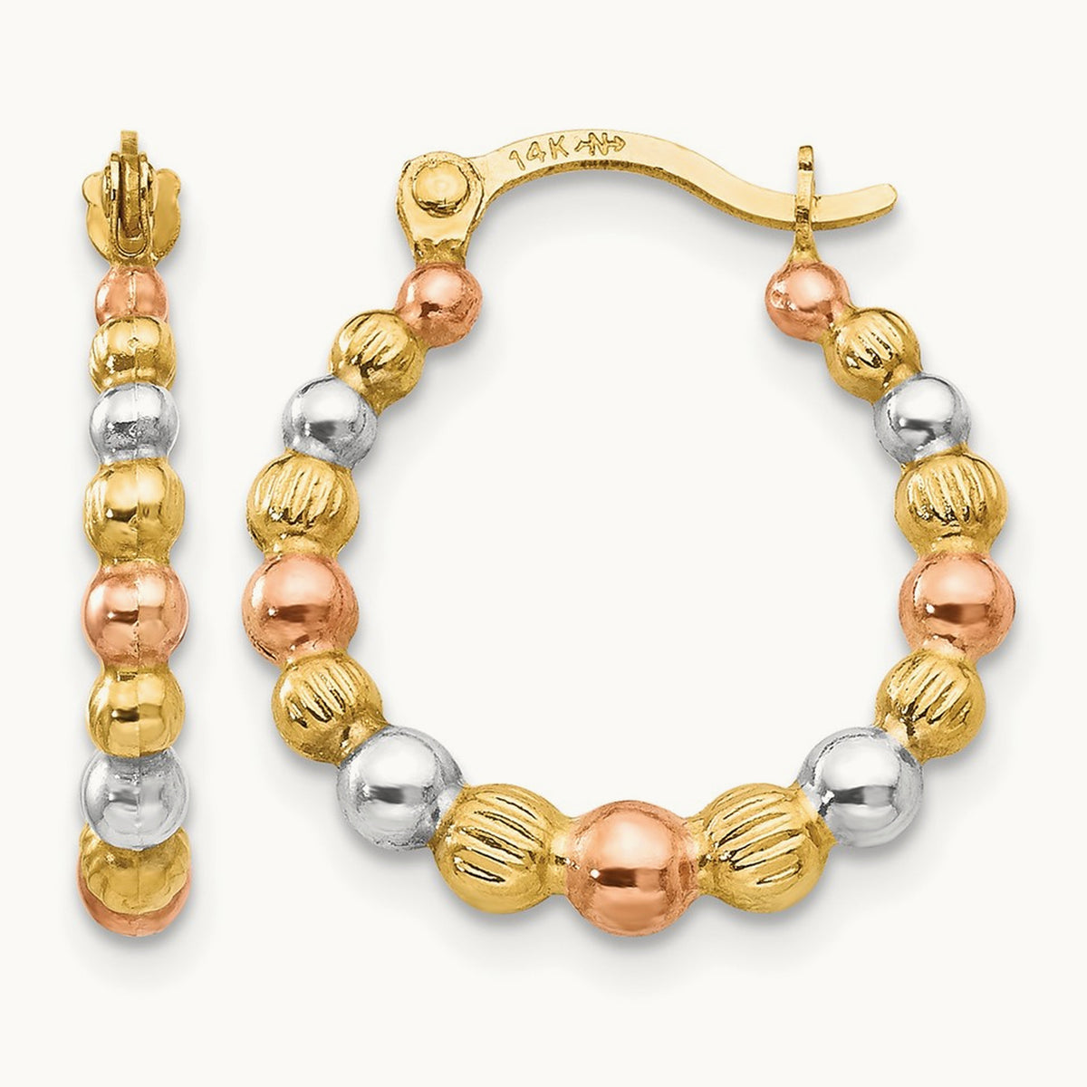 w/Rose and White Rhodium Madi K Beaded Hoop Earrings, 14K