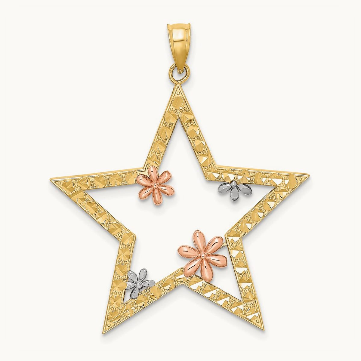 w/White Rhodium Star w/Flowers Charm, 14K Two-tone