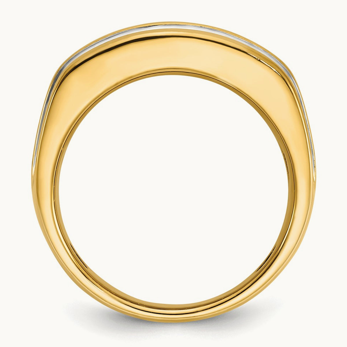 w/ White RH IBGoodman Men's Polish/Grooved 2-Row Dia Ring, 14K