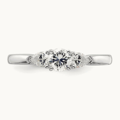 3-Stone Diamond Peg Set Semi-mount Engagement Ring, 14K White Gold
