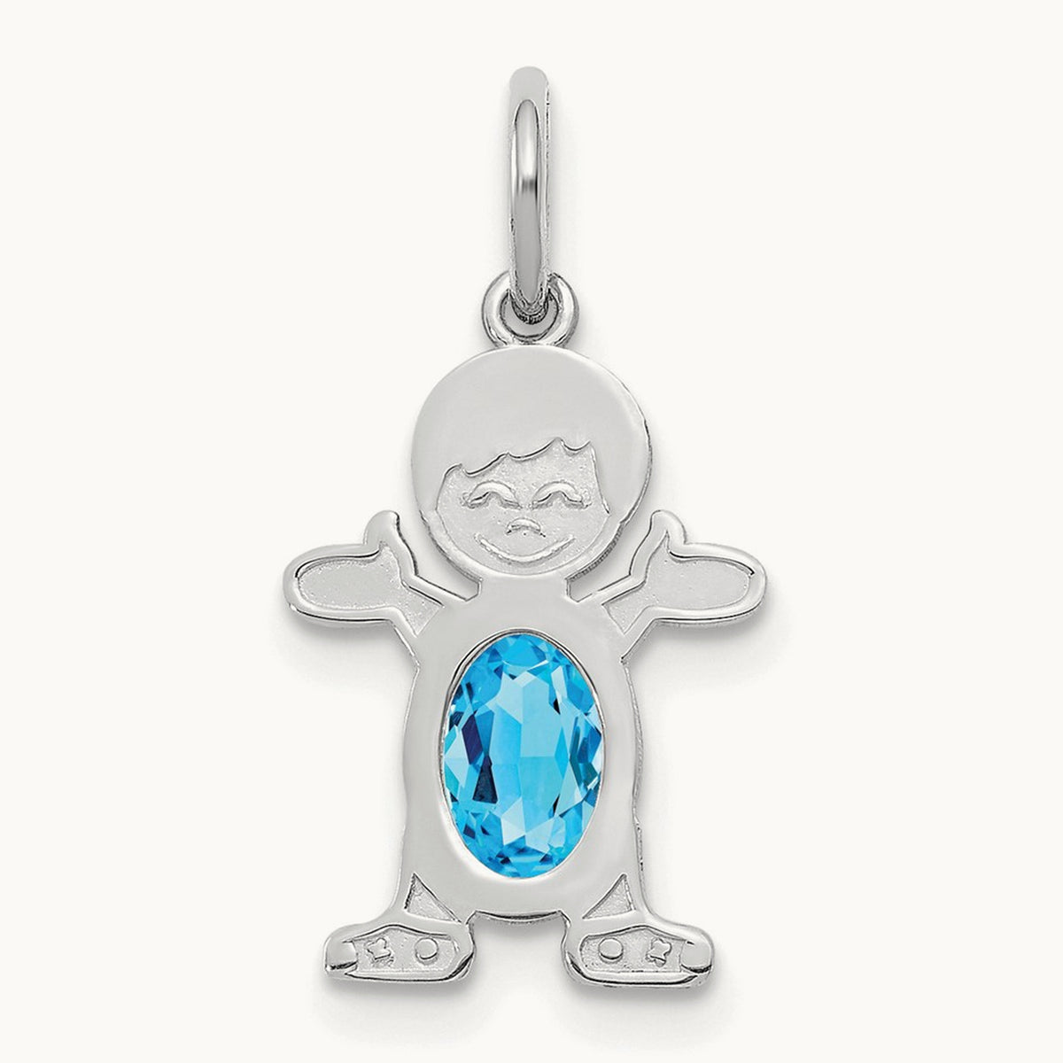 Boy 6x4 Oval Genuine Blue Topaz-December — 14K White Gold