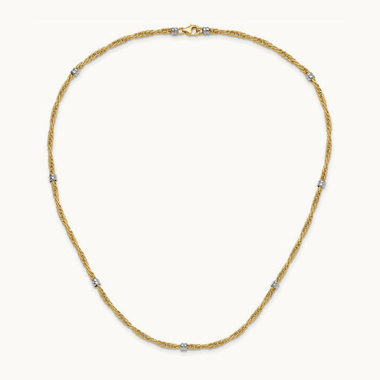 Polished Fancy Beaded Station Necklace, 14K Two-tone