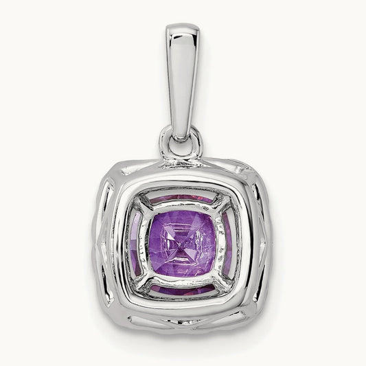Feb Birthstone Amethyst Halo Pendant, 0.25 ct tw Lab-Grown Diamond