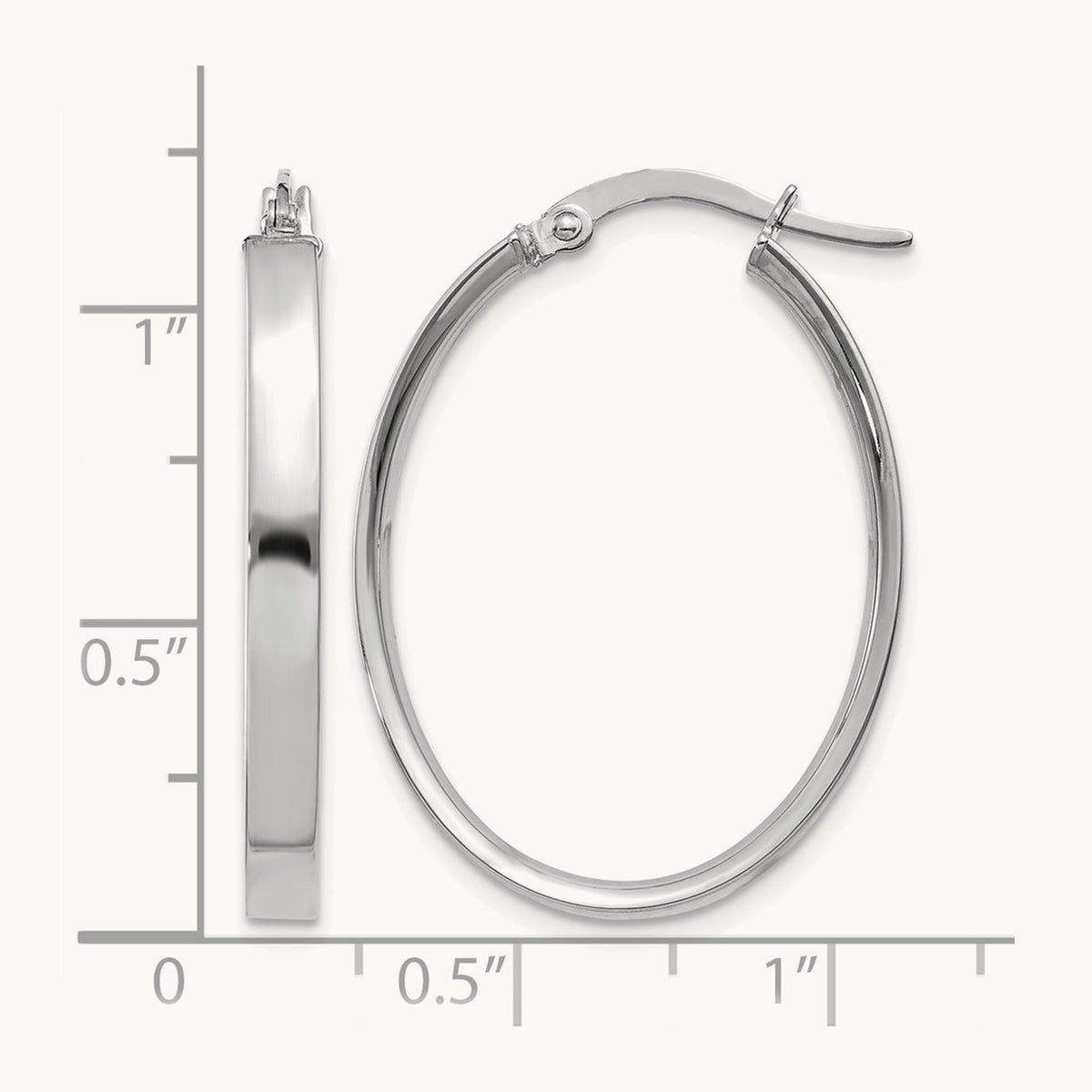 Oval Hoop Earrings — 14K White Gold, 3mm