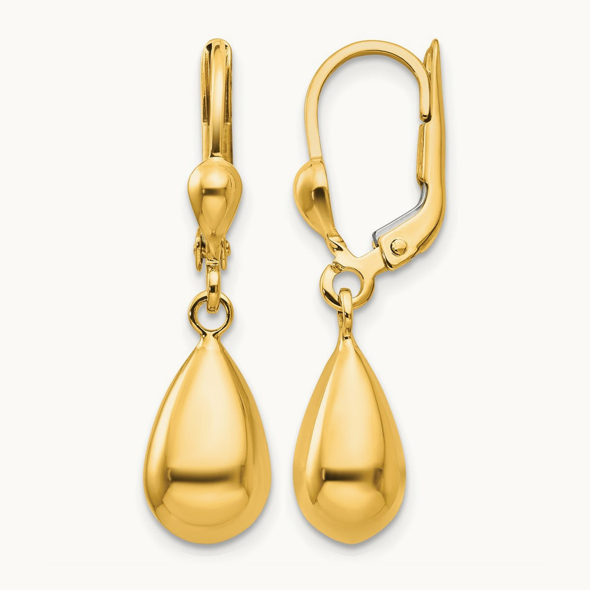 Polished Fancy Dangle Leverback Earrings, 14K