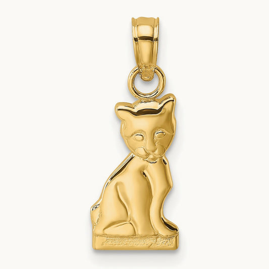 Mini Sitting Kitten Charm, 14K