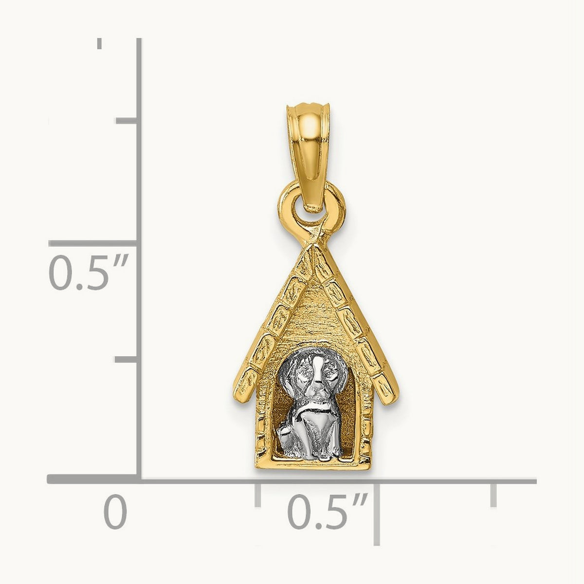 3-D Dog Inside Dog House Charm, 14K Two-tone