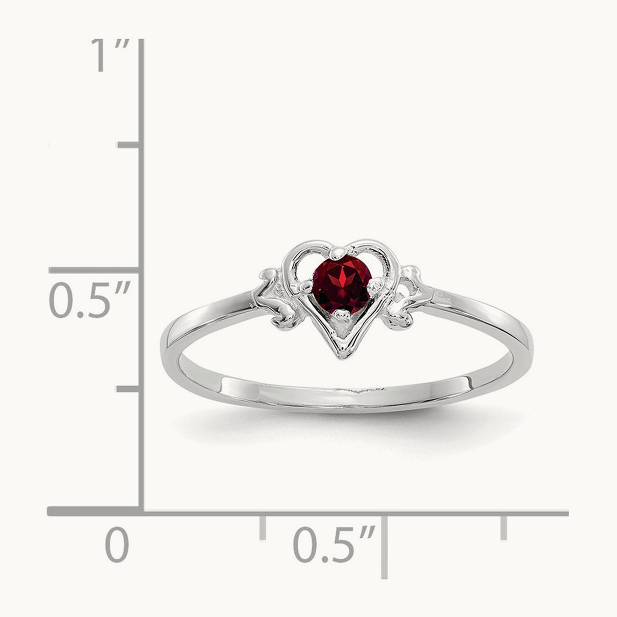 Garnet Birthstone Heart Ring — 14K White Gold, 7