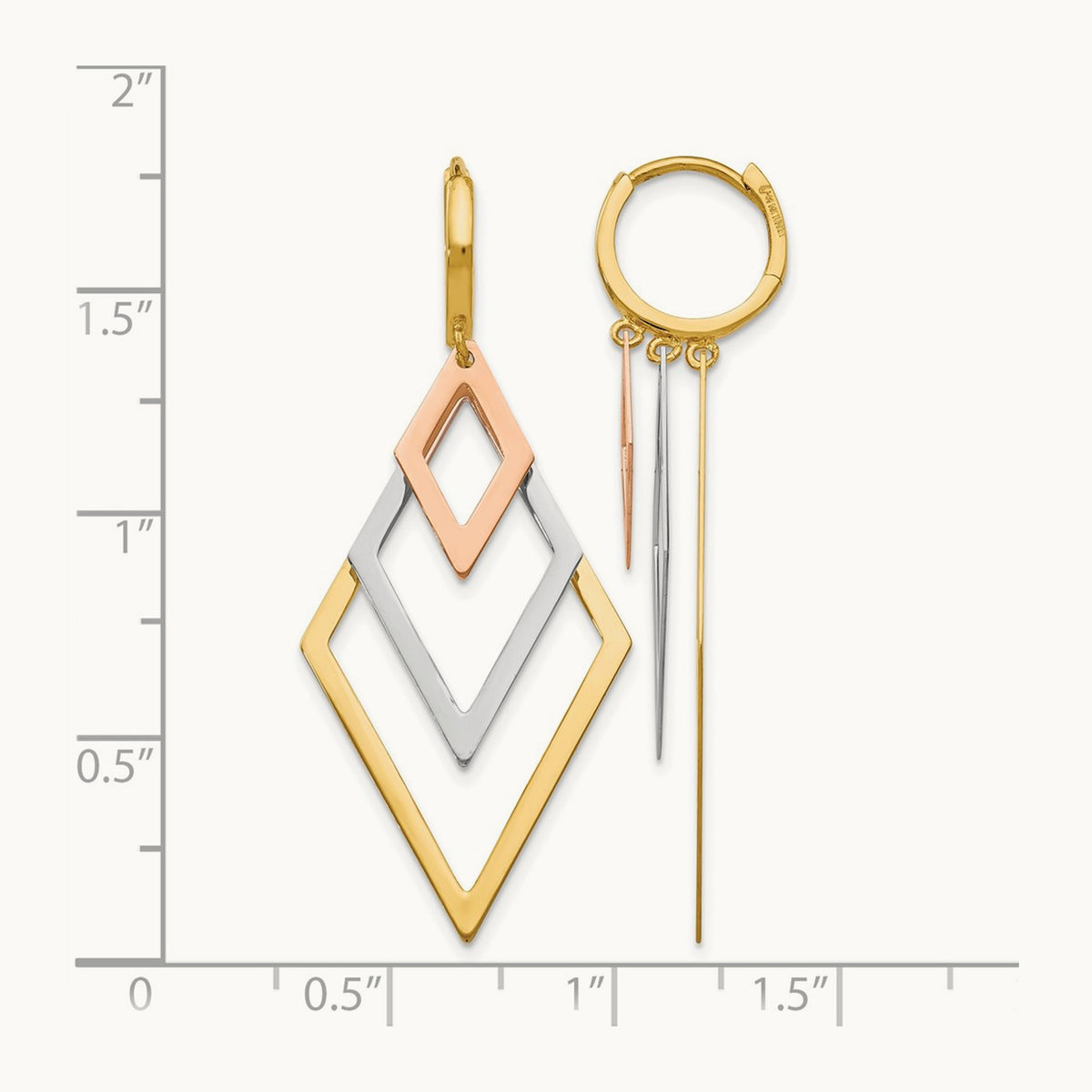 Tri-Color Dangle Hoop Earrings, 14K — Leslie's