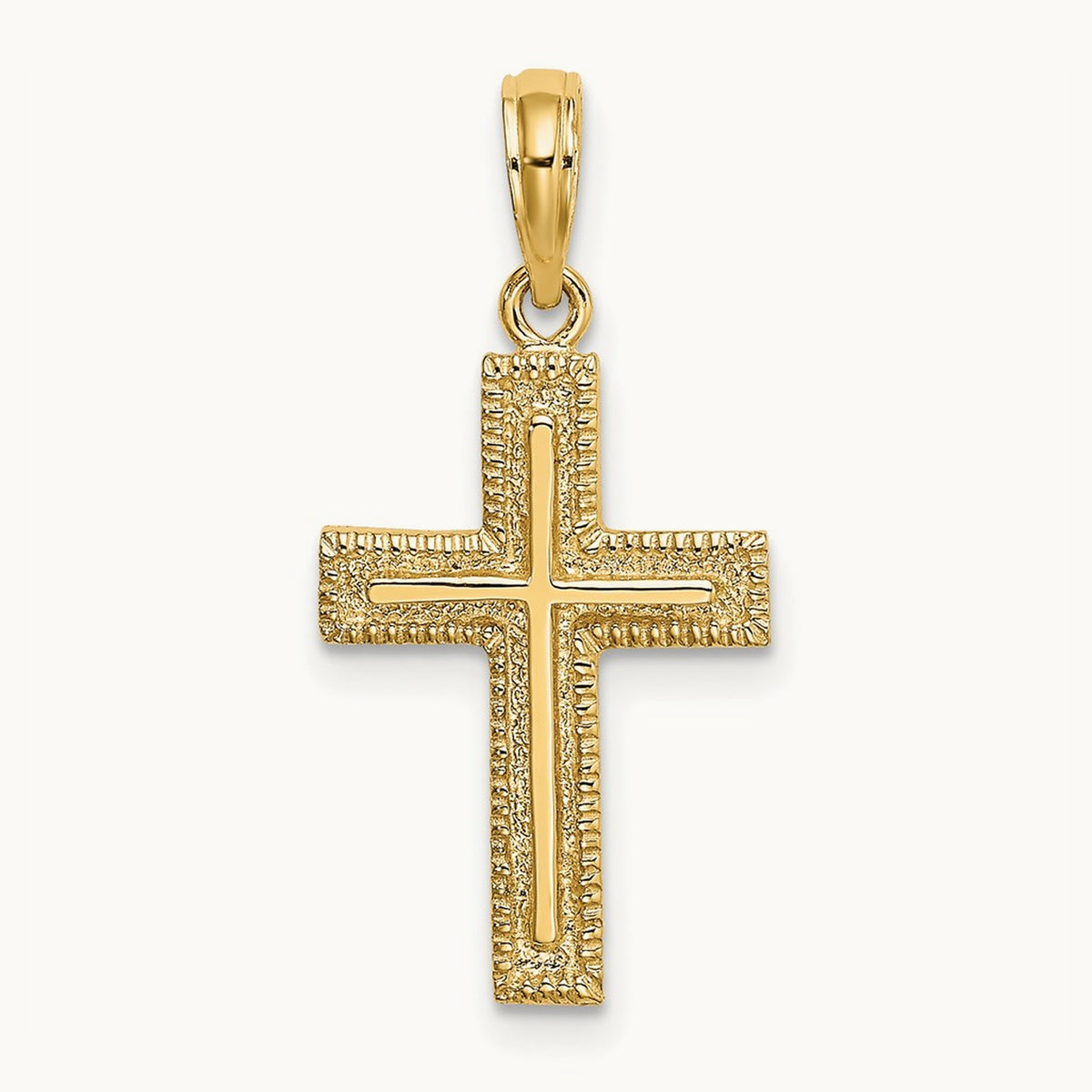 Cross w/ Textured Border Design Charm, 14K