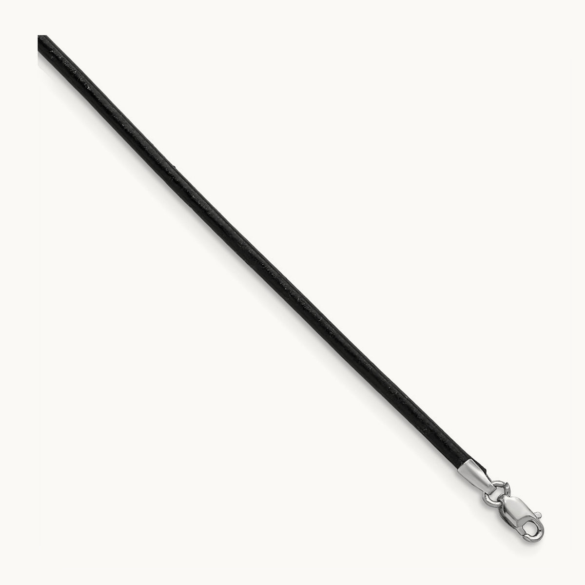 16in Black Leather Cord Necklace — 14K White Gold, 2mm